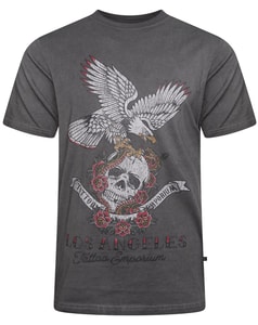 KAM T-Shirt mit Totenkopf und Adler, verwaschenes Schwarz